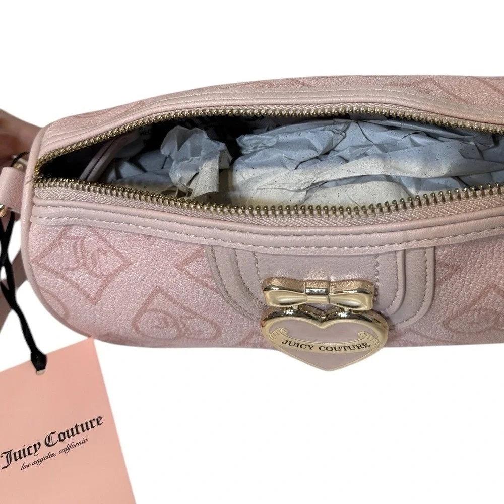 Juicy Couture Precious Moments Roll Bag Pink Clay Monogram Heart Crossbody NEW - Picture 9 of 10